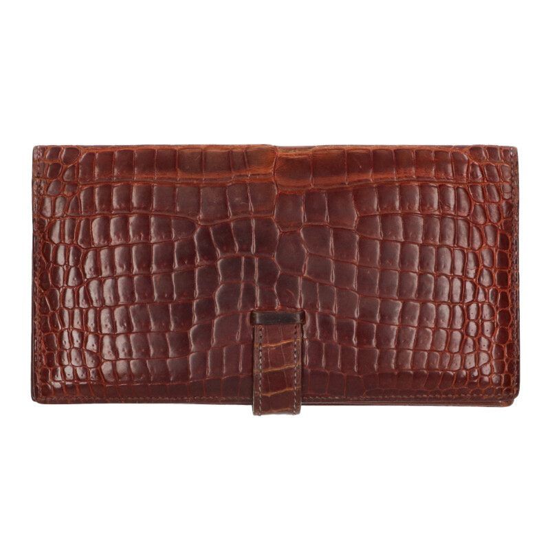 Hermes Bearn Souffle Porosus Shine Wallet Brown Tone