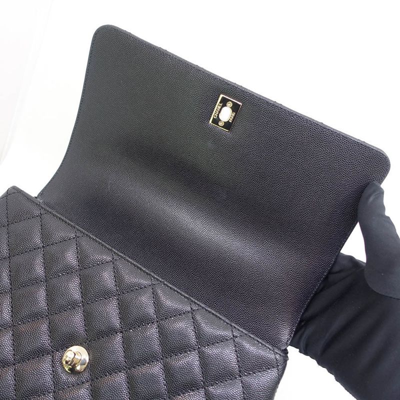 Chanel Large Top Handle Flap Bag Grain Calfskin BK