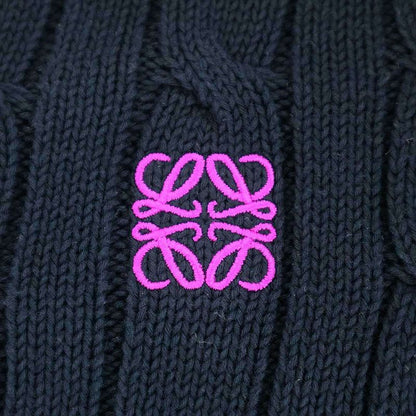 Loewe Anagram Cotton Cable Neck Knit Sweater Navy
