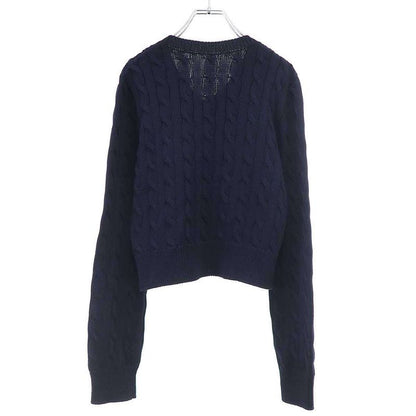 Loewe Anagram Cotton Cable Neck Knit Sweater Navy