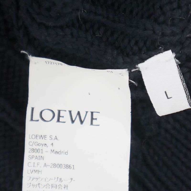 Loewe Anagram Cotton Cable Neck Knit Sweater Navy