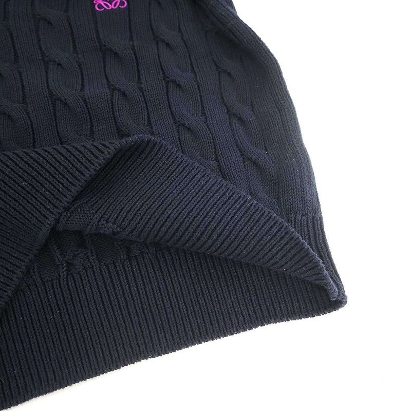 Loewe Anagram Cotton Cable Neck Knit Sweater Navy