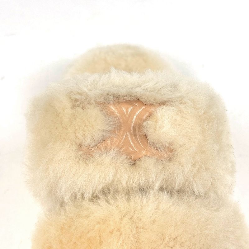 Celine Slide Triomphe Sandals Shearling Shoes Fur Ivory
