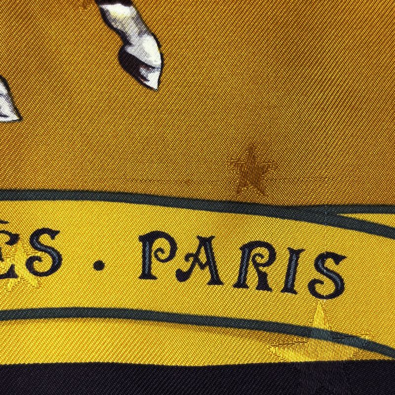 Hermes Carre 90 en Piste on Stage Scarf Silk Yellow Black
