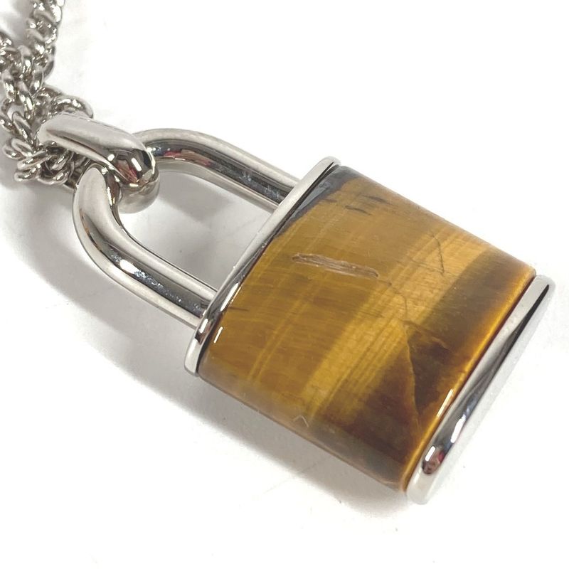 Louis Vuitton Necklace Collier LV Stone Taiga Eye Pendant Silver Brown