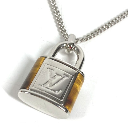 Louis Vuitton Necklace Collier LV Stone Taiga Eye Pendant Silver Brown