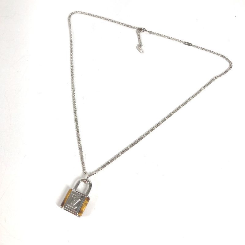 Louis Vuitton Necklace Collier LV Stone Taiga Eye Pendant Silver Brown