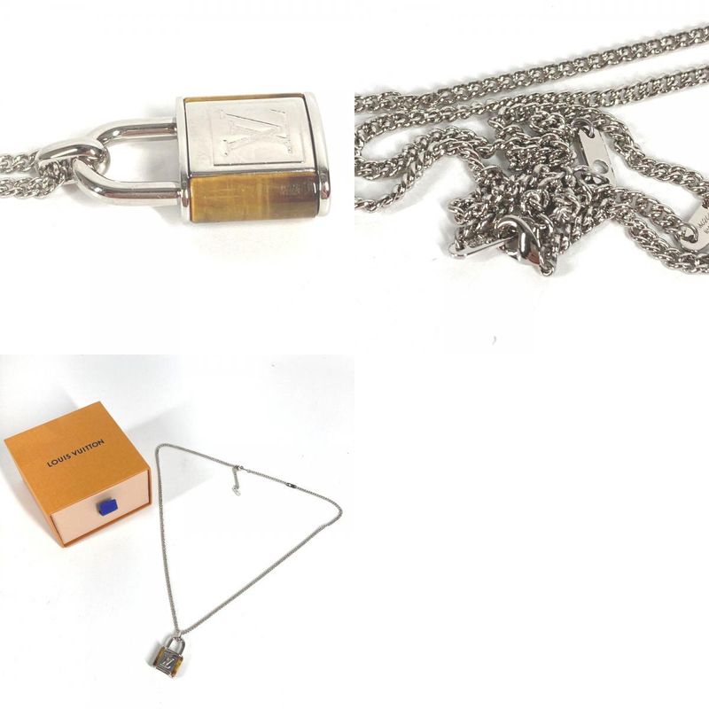 Louis Vuitton Necklace Collier LV Stone Taiga Eye Pendant Silver Brown