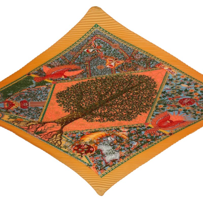 Hermes Scarf Pleated Axis Mundi Center of the World Yellow