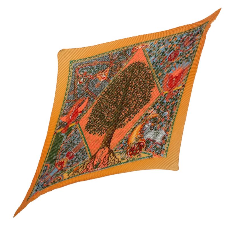 Hermes Scarf Pleated Axis Mundi Center of the World Yellow