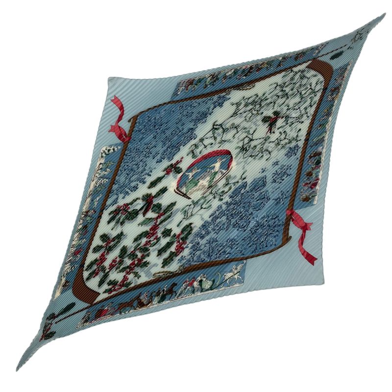 Hermes Scarf Pleated Silk Neige D'antan Last Year's Snow Blue
