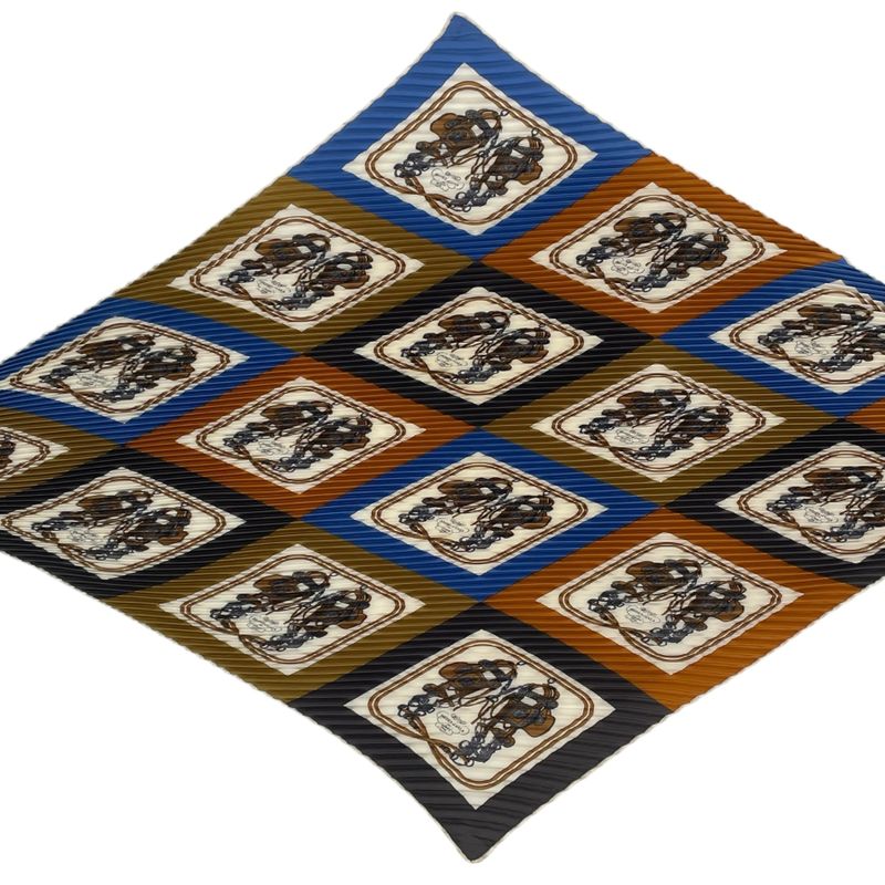 Hermes Scarf Pleated Silk Brides de Gala Geometric Pattern Horse Tackle Box
