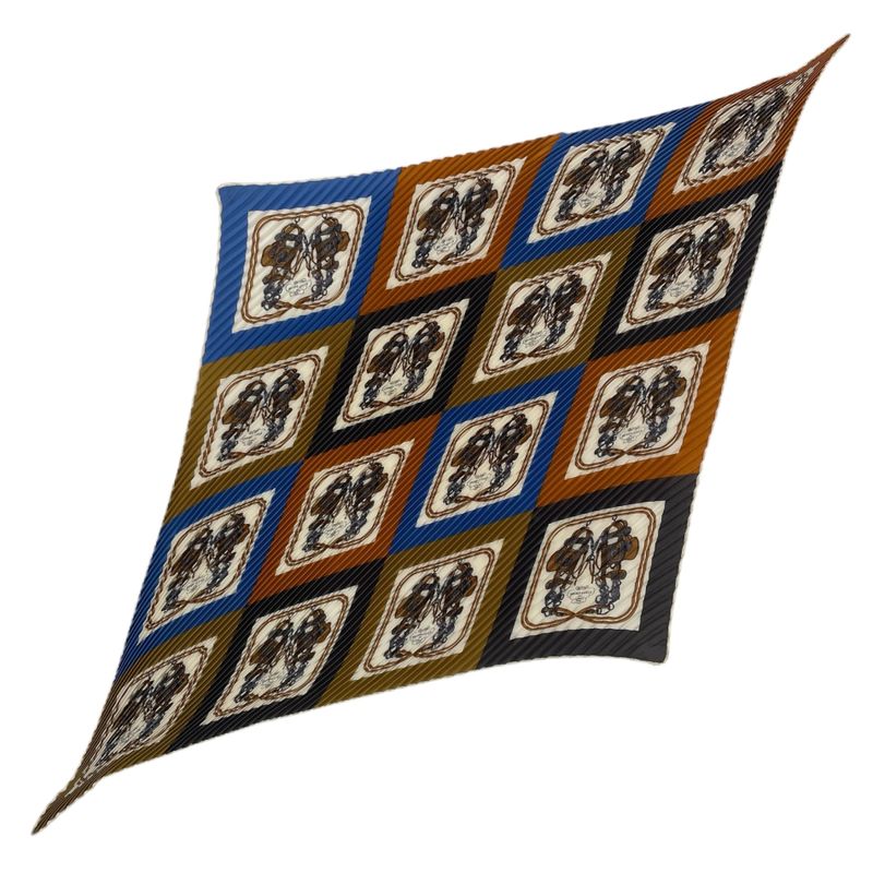Hermes Scarf Pleated Silk Brides de Gala Geometric Pattern Horse Tackle Box