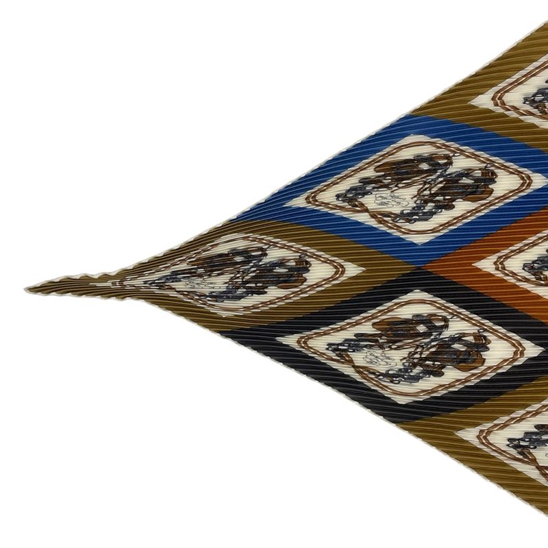Hermes Scarf Pleated Silk Brides de Gala Geometric Pattern Horse Tackle Box