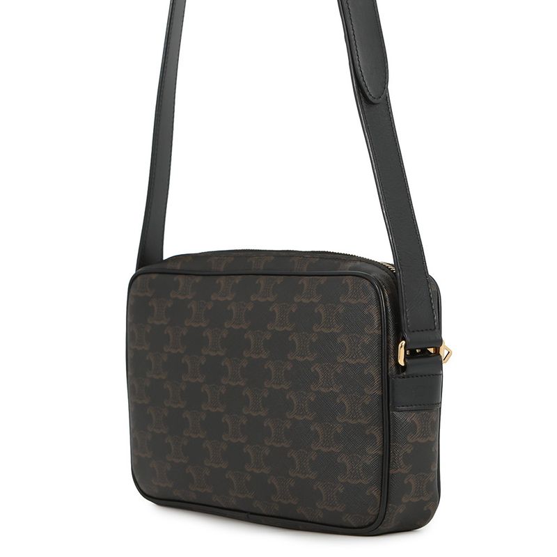 Celine Shoulder Bag Triomphe Horizontal Leather Black Brown