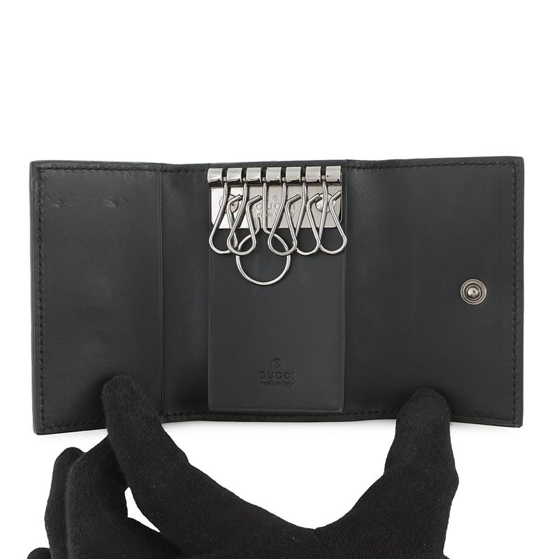Gucci 6 Key Case Guccissima Leather Black Key Holder