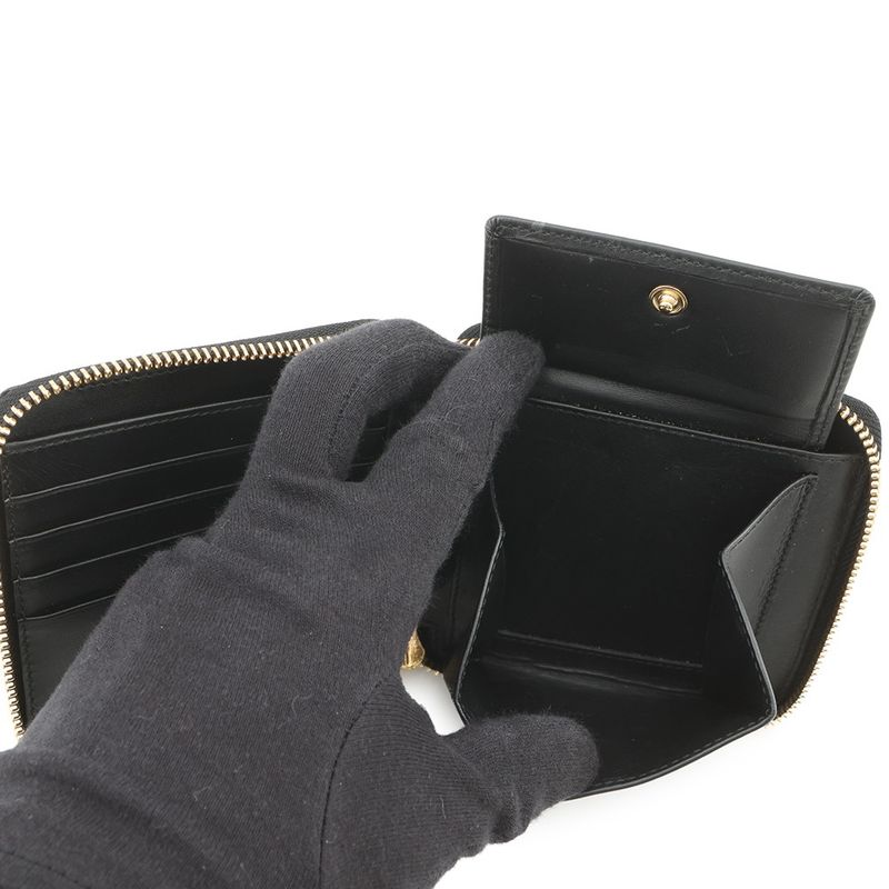 Loewe Bifold Wallet Anagram Puzzle Compact Zip Leather Black Multicolor