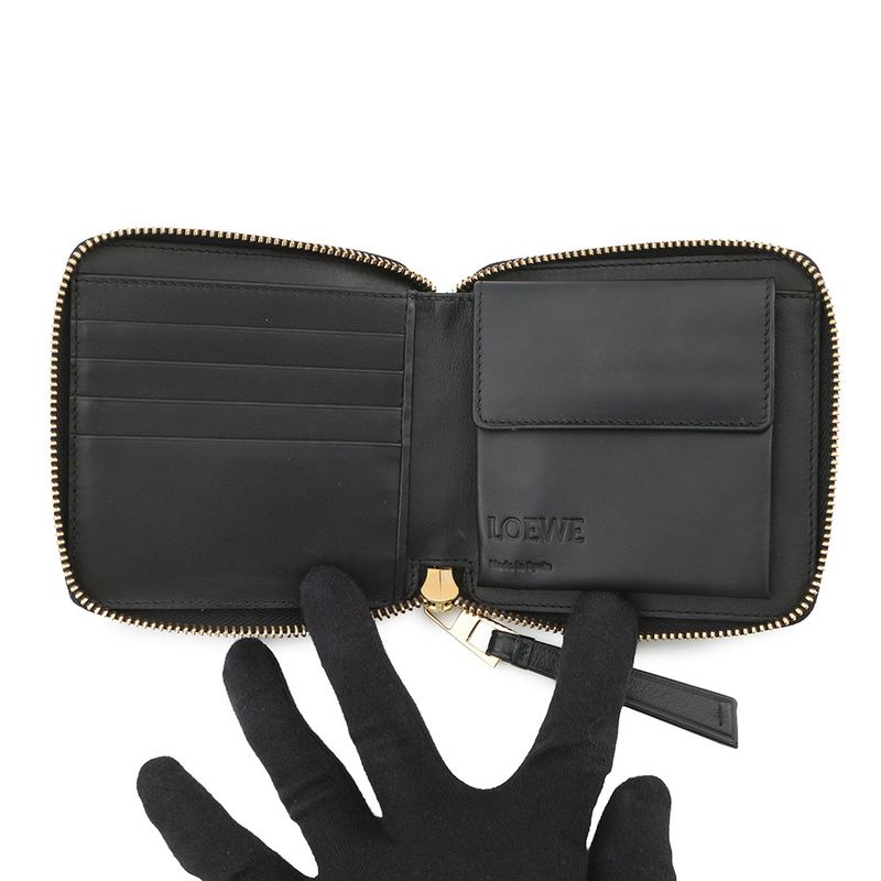 Loewe Bifold Wallet Anagram Puzzle Compact Zip Leather Black Multicolor