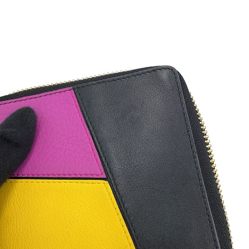Loewe Bifold Wallet Anagram Puzzle Compact Zip Leather Black Multicolor