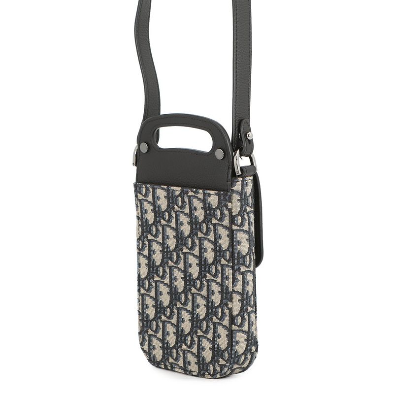 Dior Shoulder Bag Oblique Saddle Vertical Pouch Black Beige Navy