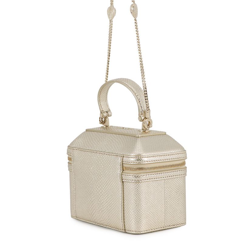 Bvlgari Handbag Serpenti Vanity Bag Calung Embossed Leather 2-Way Champagne