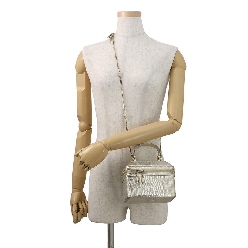 Bvlgari Handbag Serpenti Vanity Bag Calung Embossed Leather 2-Way Champagne
