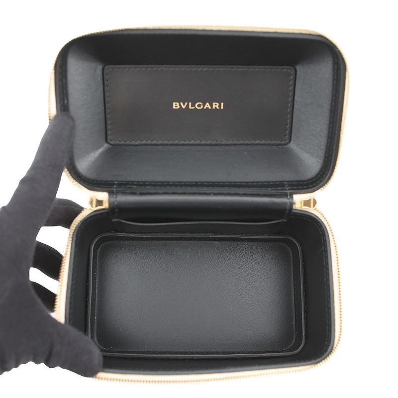 Bvlgari Handbag Serpenti Vanity Bag Calung Embossed Leather 2-Way Champagne