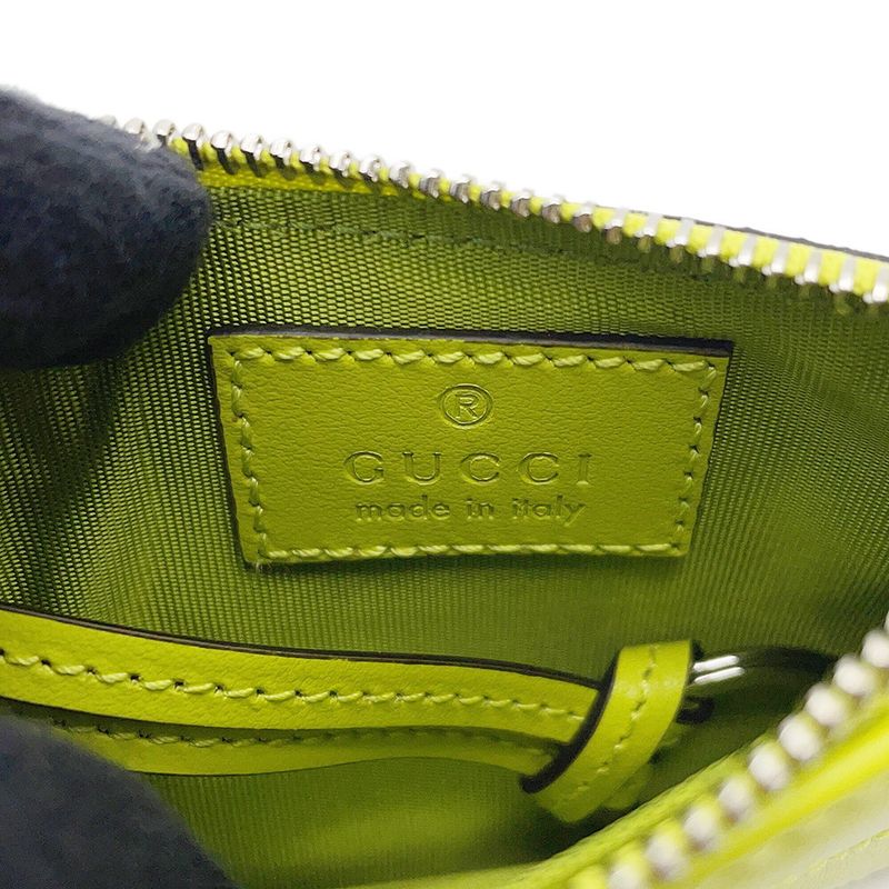 Gucci Key Case GG Marmont Double Chevron Quilted Card Bright Green