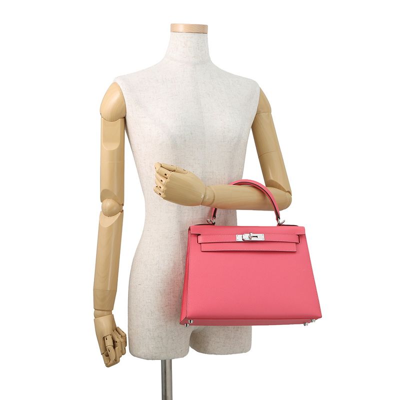 Hermes Handbag Kelly 28 Sellier Rose Azalea Silver Epsom