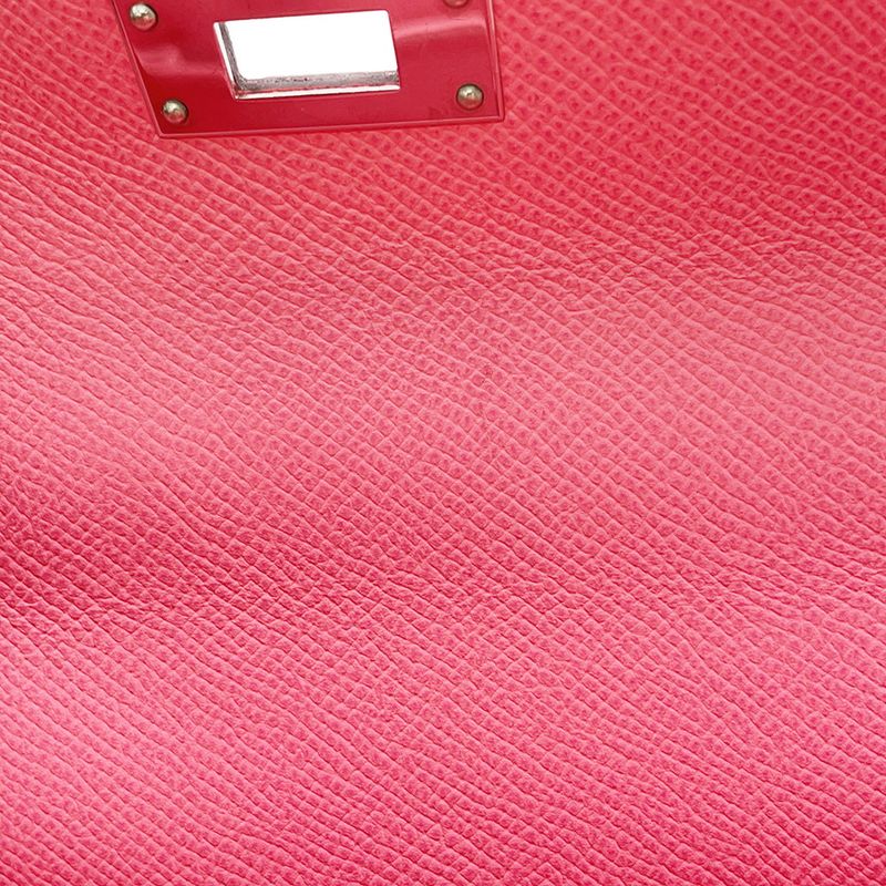 Hermes Handbag Kelly 28 Sellier Rose Azalea Silver Epsom