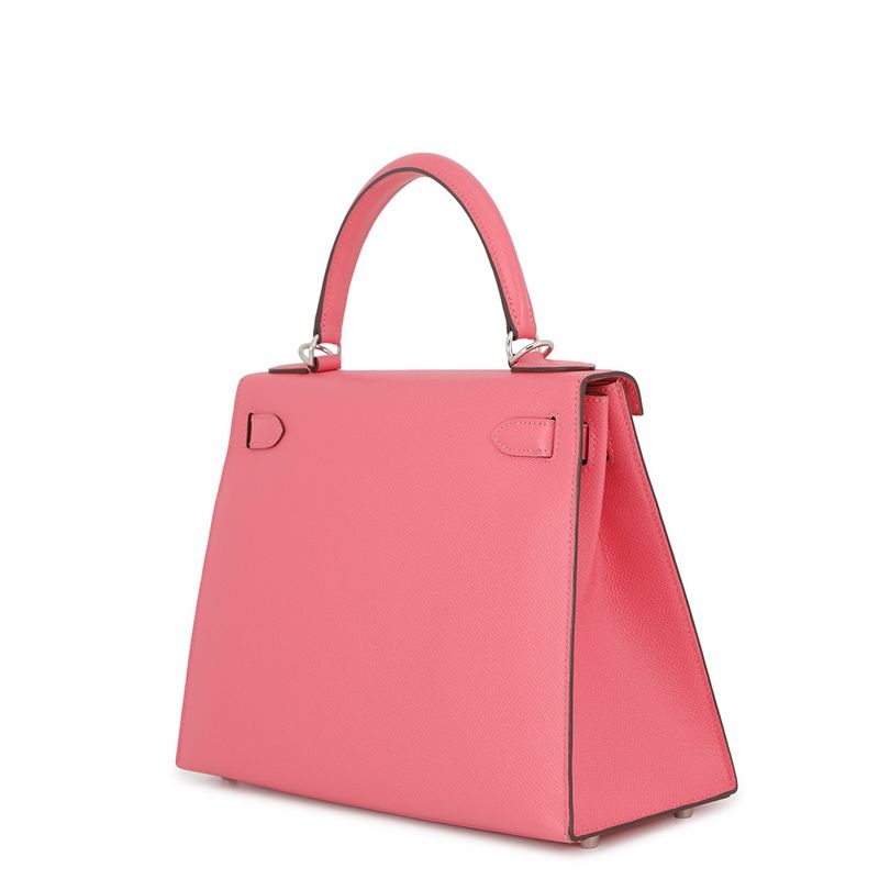 Hermes Handbag Kelly 28 Sellier Rose Azalea Silver Epsom
