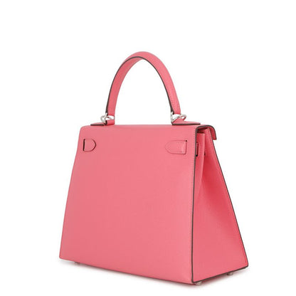 Hermes Handbag Kelly 28 Sellier Rose Azalea Silver Epsom
