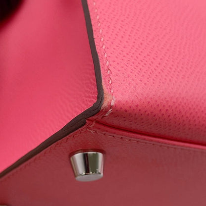 Hermes Handbag Kelly 28 Sellier Rose Azalea Silver Epsom