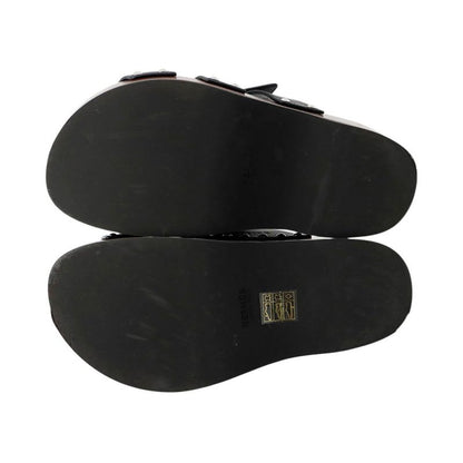 Hermes Sandals Cos Leather Wood 35 Shoes Black Brown