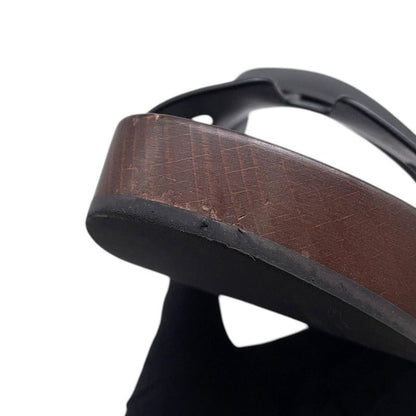 Hermes Sandals Cos Leather Wood 35 Shoes Black Brown