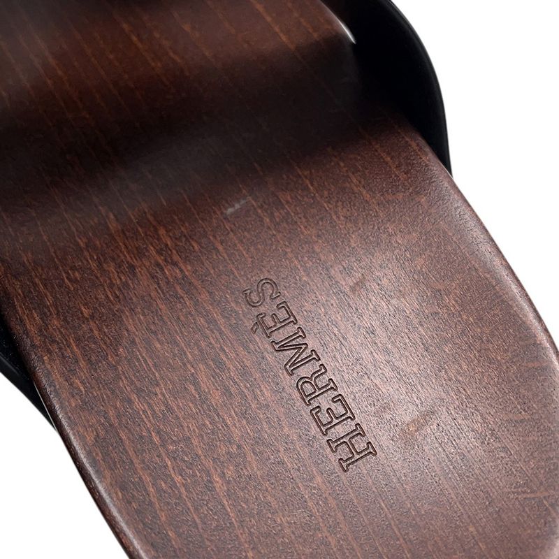 Hermes Sandals Cos Leather Wood 35 Shoes Black Brown