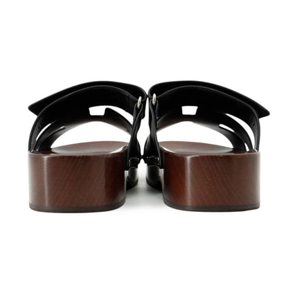 Hermes Sandals Cos Leather Wood 35 Shoes Black Brown