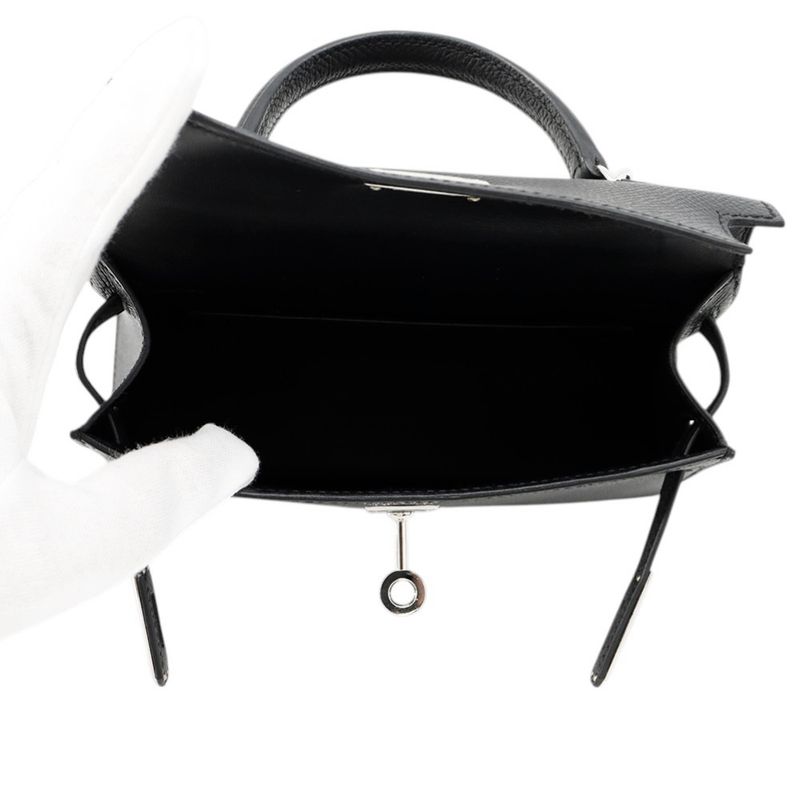 Hermes Mini Kelly 2 Sellier Black Silver Epsom 2-Way Handbag