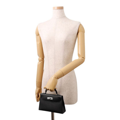 Hermes Mini Kelly 2 Sellier Black Silver Epsom 2-Way Handbag