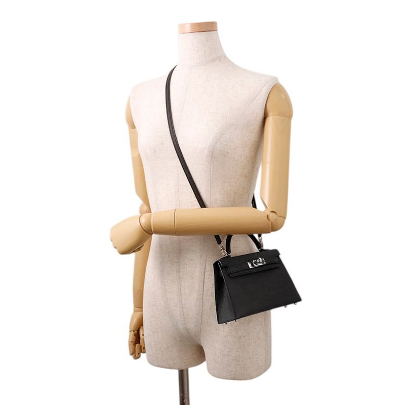 Hermes Mini Kelly 2 Sellier Black Silver Epsom 2-Way Handbag