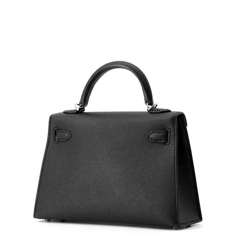 Hermes Mini Kelly 2 Sellier Black Silver Epsom 2-Way Handbag