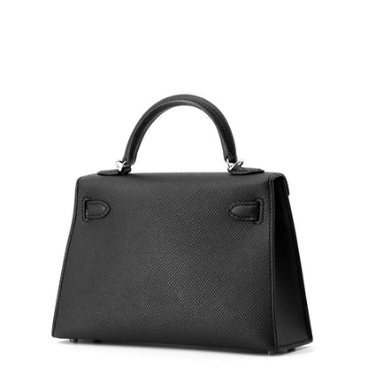 Hermes Mini Kelly 2 Sellier Black Silver Epsom 2-Way Handbag