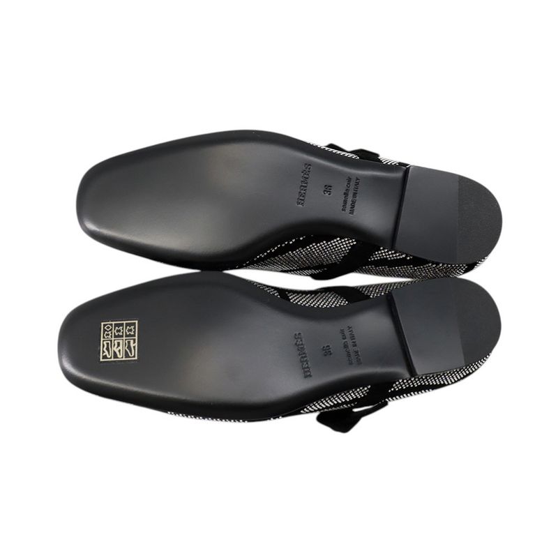 Hermes Ballet Shoes Light Rhinestone Suede 36 Black