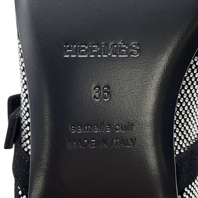 Hermes Ballet Shoes Light Rhinestone Suede 36 Black