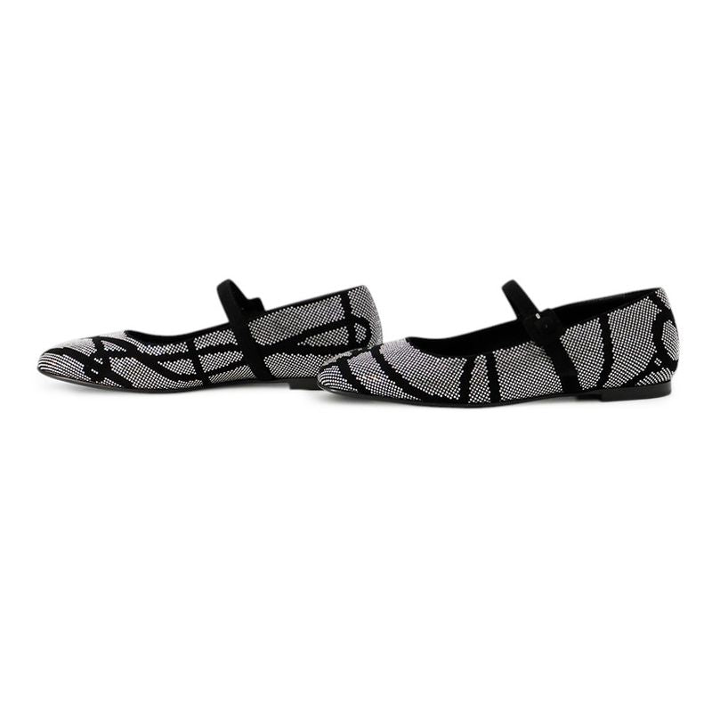 Hermes Ballet Shoes Light Rhinestone Suede 36 Black