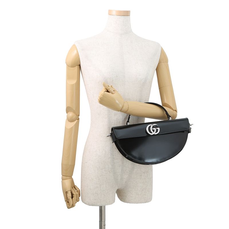 Gucci Leather GG Half Moon 2-Way Shoulder Bag Black