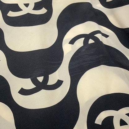 Chanel Short Sleeve Shirt CC Logo Wave Silk 36 Cream Black