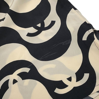 Chanel Short Sleeve Shirt CC Logo Wave Silk 36 Cream Black