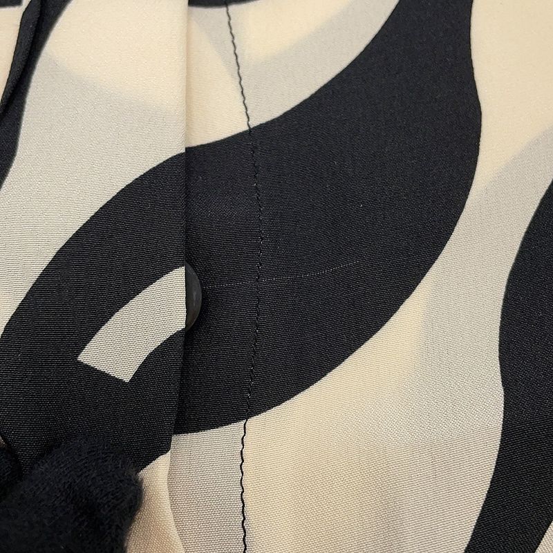 Chanel Short Sleeve Shirt CC Logo Wave Silk 36 Cream Black