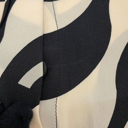 Chanel Short Sleeve Shirt CC Logo Wave Silk 36 Cream Black